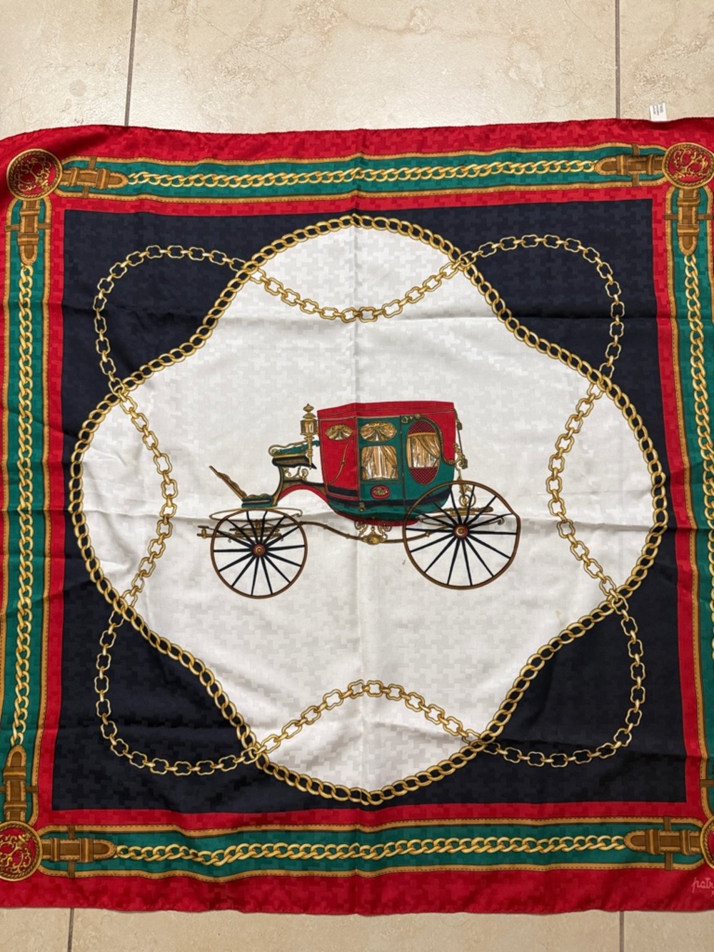 Carriage Print Decorative scarf - Red, Green, Black. Patricia Paris